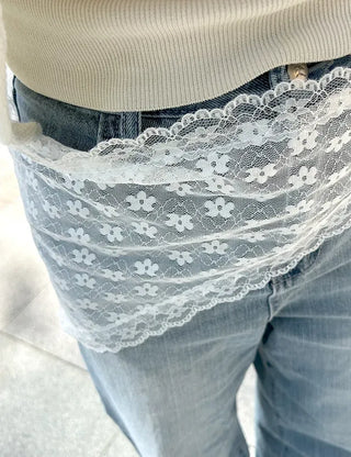 Dot flower lace hair scarf bandana wrap layered skirt