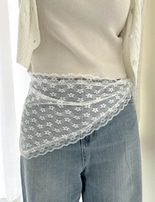 Dot flower lace hair scarf bandana wrap layered skirt