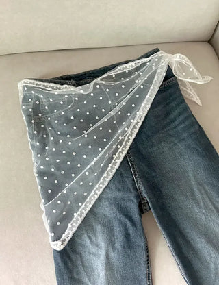 Dot flower lace hair scarf bandana wrap layered skirt