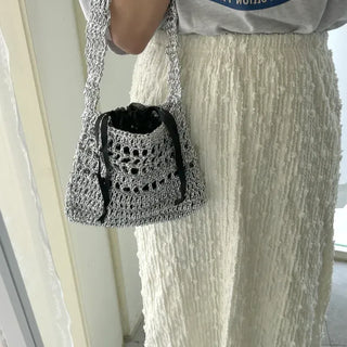 Silver Metal Knitted Bag Summer Mini Bag Pouch Set