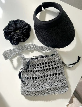 Silver Metal Knitted Bag Summer Mini Bag Pouch Set