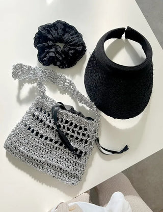 Silver Metal Knitted Bag Summer Mini Bag Pouch Set