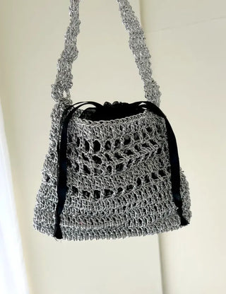 Silver Metal Knitted Bag Summer Mini Bag Pouch Set
