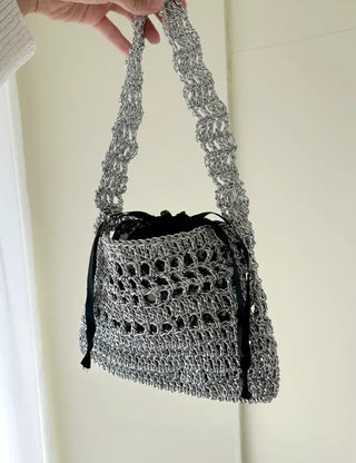 Silver Metal Knitted Bag Summer Mini Bag Pouch Set