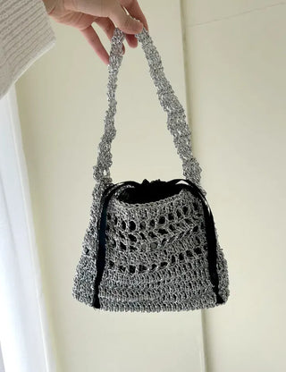 Silver Metal Knitted Bag Summer Mini Bag Pouch Set