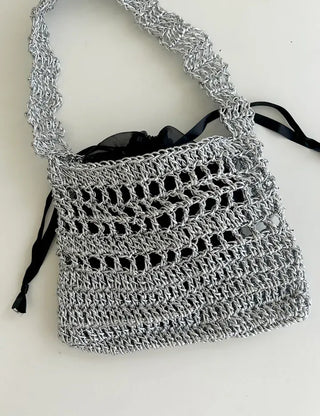 Silver Metal Knitted Bag Summer Mini Bag Pouch Set