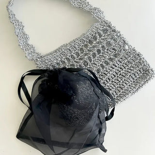 Silver Metal Knitted Bag Summer Mini Bag Pouch Set