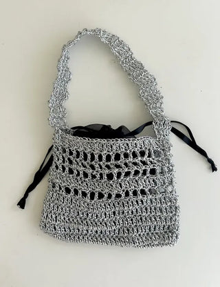Silver Metal Knitted Bag Summer Mini Bag Pouch Set