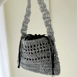 Silver Metal Knitted Bag Summer Mini Bag Pouch Set