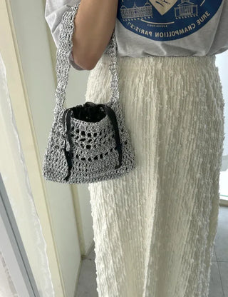 Silver Metal Knitted Bag Summer Mini Bag Pouch Set