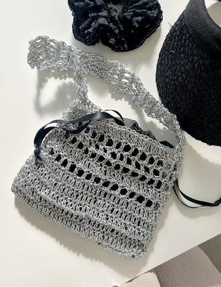 Silver Metal Knitted Bag Summer Mini Bag Pouch Set