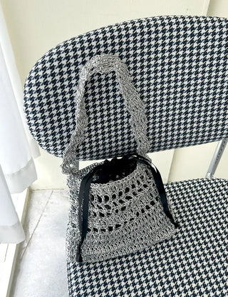 Silver Metal Knitted Bag Summer Mini Bag Pouch Set