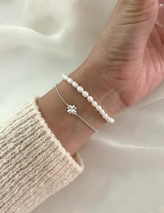 Silver 925 Four-Leaf Clover Bracelet Layered Friendship Bracelet