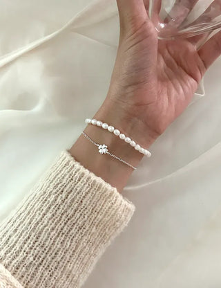 Silver 925 Four-Leaf Clover Bracelet Layered Friendship Bracelet
