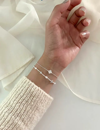 Silver 925 Four-Leaf Clover Bracelet Layered Friendship Bracelet