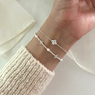 Silver 925 Four-Leaf Clover Bracelet Layered Friendship Bracelet