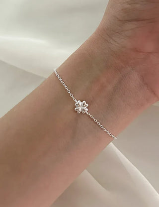 Silver 925 Four-Leaf Clover Bracelet Layered Friendship Bracelet