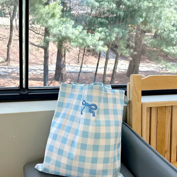 Ribbon Check Eco Bag Women's Daily Canvas Bag Bobusang Bag