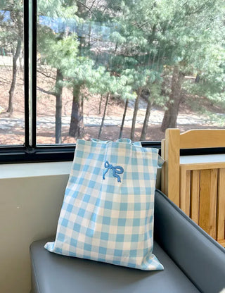 Ribbon Check Eco Bag Women's Daily Canvas Bag Bobusang Bag