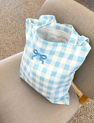 Ribbon Check Eco Bag Women's Daily Canvas Bag Bobusang Bag