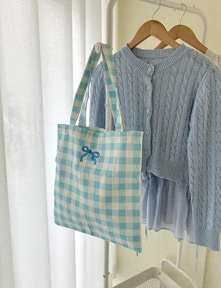 Ribbon Check Eco Bag Women's Daily Canvas Bag Bobusang Bag