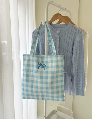 Ribbon Check Eco Bag Women's Daily Canvas Bag Bobusang Bag