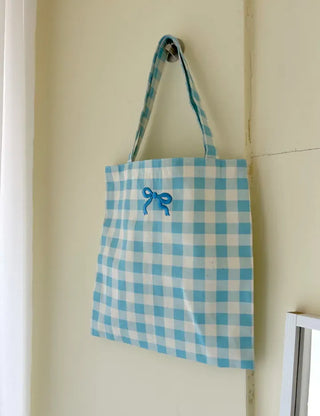 Ribbon Check Eco Bag Women's Daily Canvas Bag Bobusang Bag