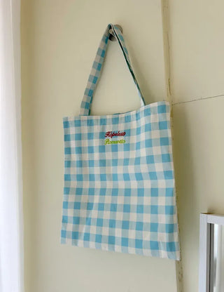 Ribbon Check Eco Bag Women's Daily Canvas Bag Bobusang Bag
