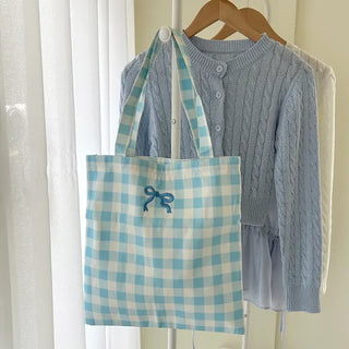 Ribbon Check Eco Bag Women's Daily Canvas Bag Bobusang Bag