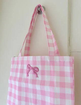 Ribbon Check Eco Bag Women's Daily Canvas Bag Bobusang Bag