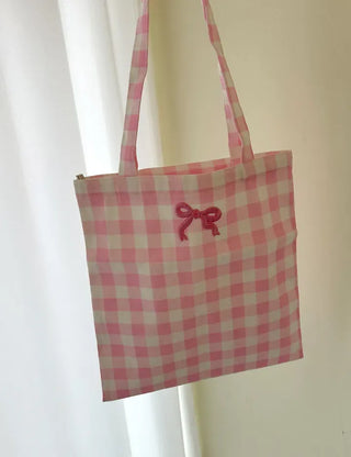 Ribbon Check Eco Bag Women's Daily Canvas Bag Bobusang Bag