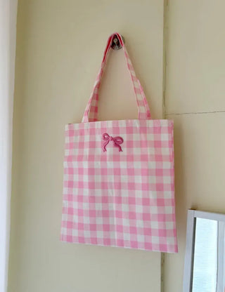 Ribbon Check Eco Bag Women's Daily Canvas Bag Bobusang Bag