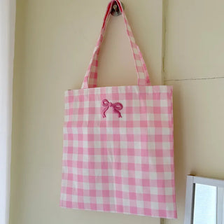 Ribbon Check Eco Bag Women's Daily Canvas Bag Bobusang Bag