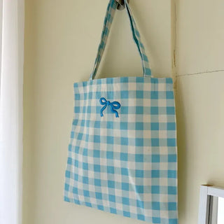 Ribbon Check Eco Bag Women's Daily Canvas Bag Bobusang Bag