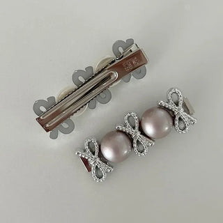 2 Types Pearl Ribbon Metal Clip Automatic Hairpin