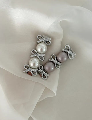 2 Types Pearl Ribbon Metal Clip Automatic Hairpin