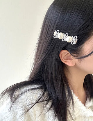 2 Types Pearl Ribbon Metal Clip Automatic Hairpin