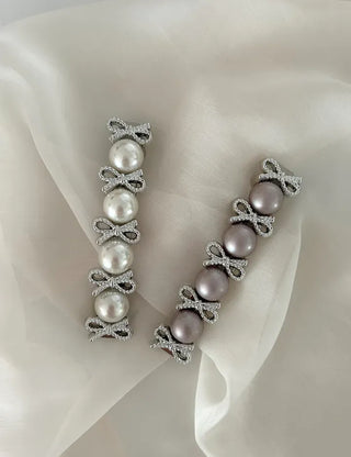 2 Types Pearl Ribbon Metal Clip Automatic Hairpin