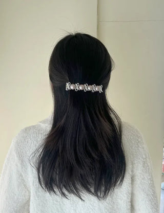 2 Types Pearl Ribbon Metal Clip Automatic Hairpin