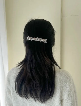 2 Types Pearl Ribbon Metal Clip Automatic Hairpin