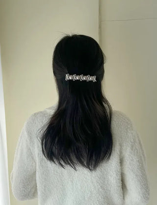 2 Types Pearl Ribbon Metal Clip Automatic Hairpin