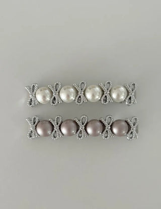 2 Types Pearl Ribbon Metal Clip Automatic Hairpin