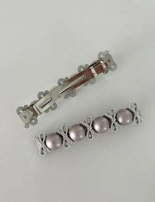 2 Types Pearl Ribbon Metal Clip Automatic Hairpin