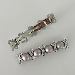 2 Types Pearl Ribbon Metal Clip Automatic Hairpin