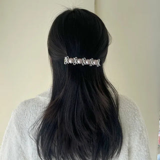 2 Types Pearl Ribbon Metal Clip Automatic Hairpin