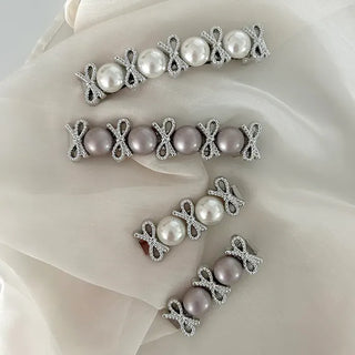 2 Types Pearl Ribbon Metal Clip Automatic Hairpin