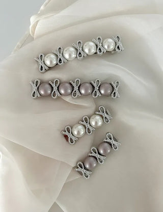 2 Types Pearl Ribbon Metal Clip Automatic Hairpin