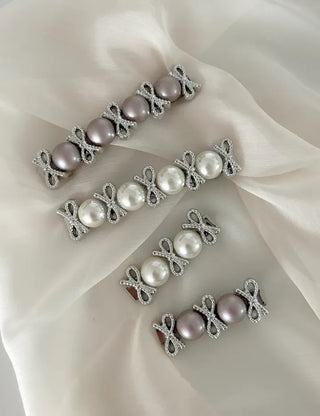 2 Types Pearl Ribbon Metal Clip Automatic Hairpin