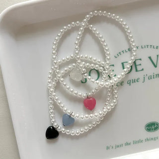 Gemstone Heart Pearl Bracelet Women's Daily Beaded Bracelet Friendship Bracelet
