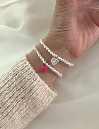 Gemstone Heart Pearl Bracelet Women's Daily Beaded Bracelet Friendship Bracelet